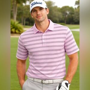 PGA Tour Mens Medium Golf Polo Shirt Pink